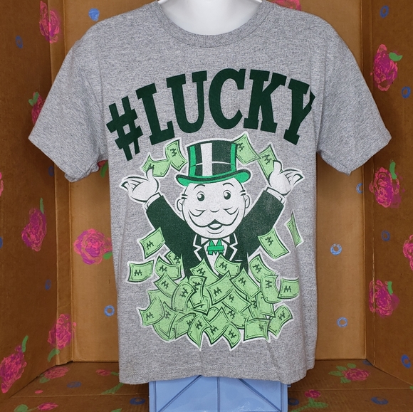 MONOPOLY #LUCKY BOY'S GRAY T SHIRT SIZE MEDIUM - Picture 2 of 6